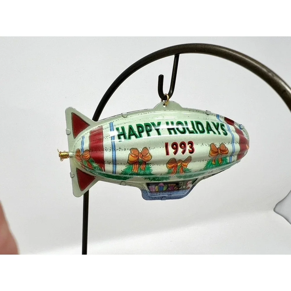 Vintage 1993 Hallmark Keepsake Ornament Holiday Fliers Tin Blimp Santa Red White